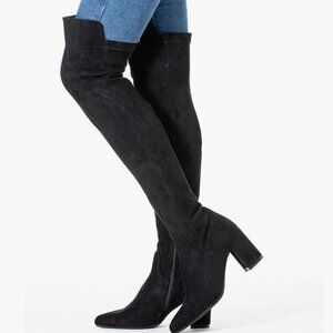 Black Faux Suede Over-the-Knee Boots